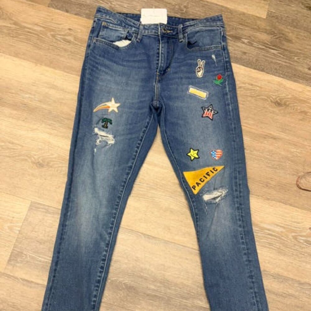 Levi's Skinny Jeans Womens 28 Blue Denim Montana Sky Riders Patchwork Distressed